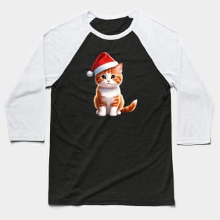 A Cute Christmas Cat Wearing Santa Hat Baseball T-Shirt